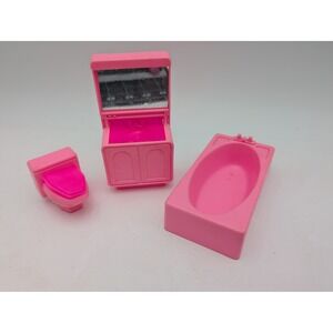 Arco Dollhouse Bathroom Furniture Pink Vintage Bathtub Vanity Mirror Toilet Lot